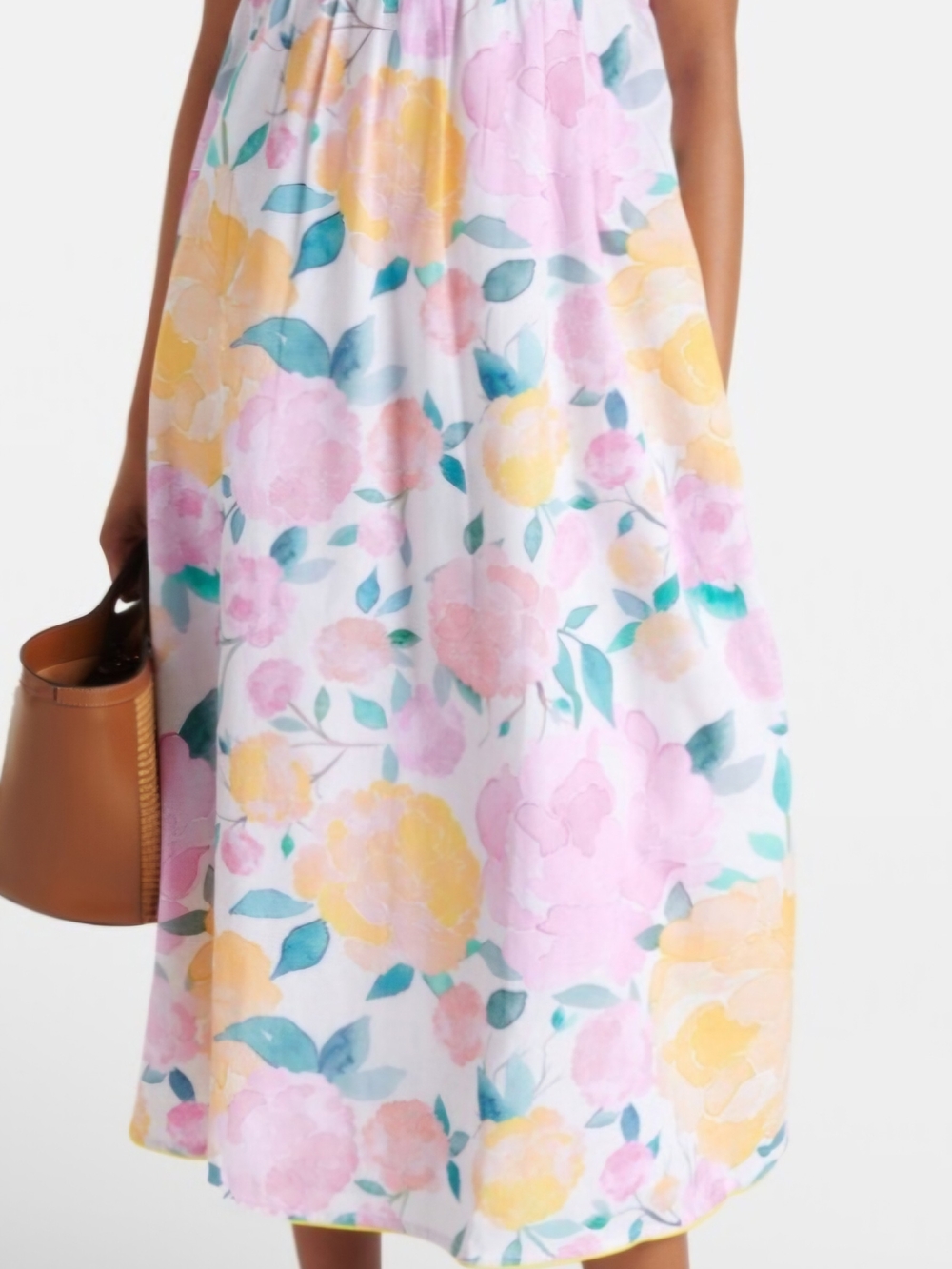 Juliet Dunn Floral Pastel Midi Dress - Pink, Yellow & Teal
